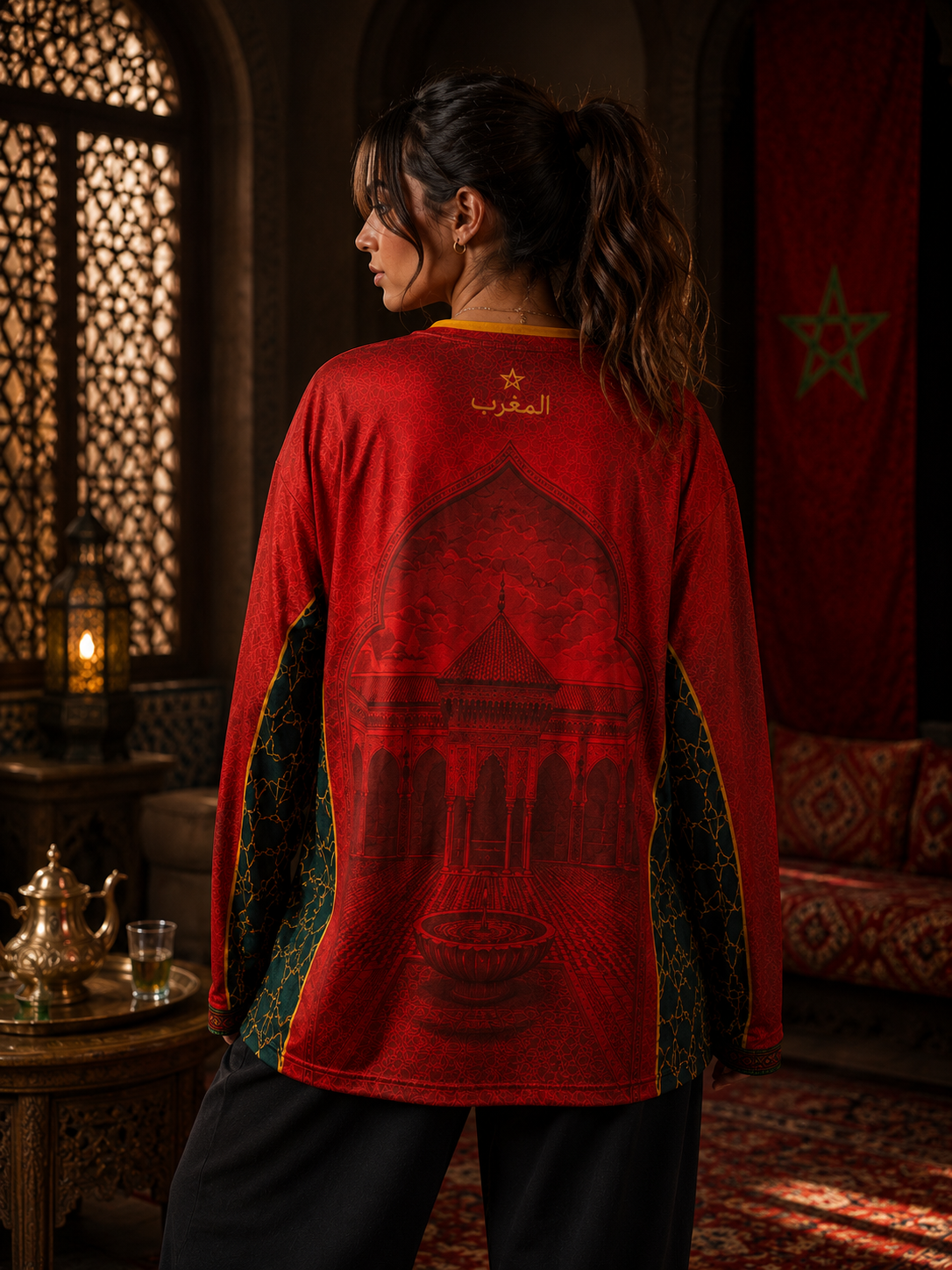 Maillot de Football MANCHE Longue - Maroc Rouge Héritage